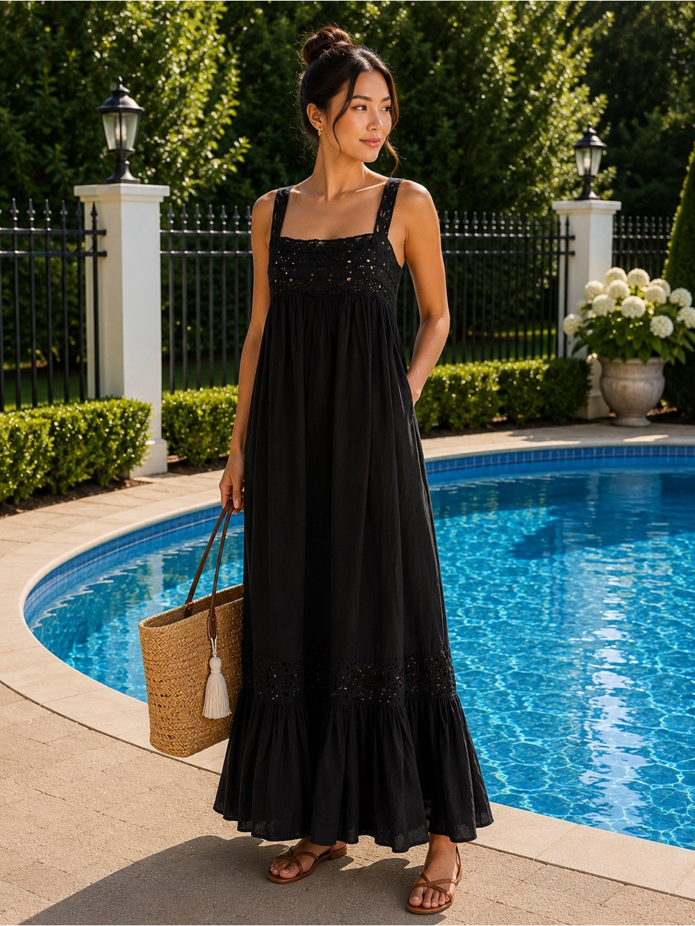 J.Crew Black Eyelet Cotton  Maxi Dress NWT XS/S